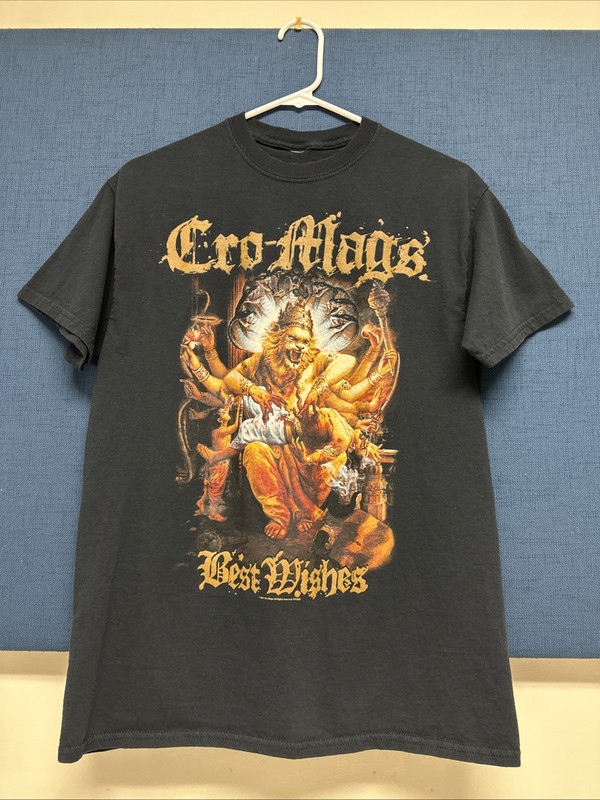 Cro Mags Shirt Size M Original Best Wishes Huge Oversized Logo Gold ScreenPrint