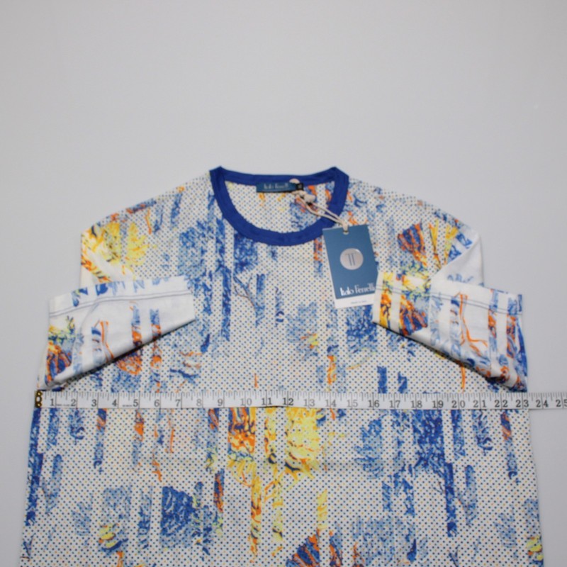 Italo Ferretti NWT Short Sleeve Crew T-Shirt Size XL in White/Blue/Yellow Cotton gallery