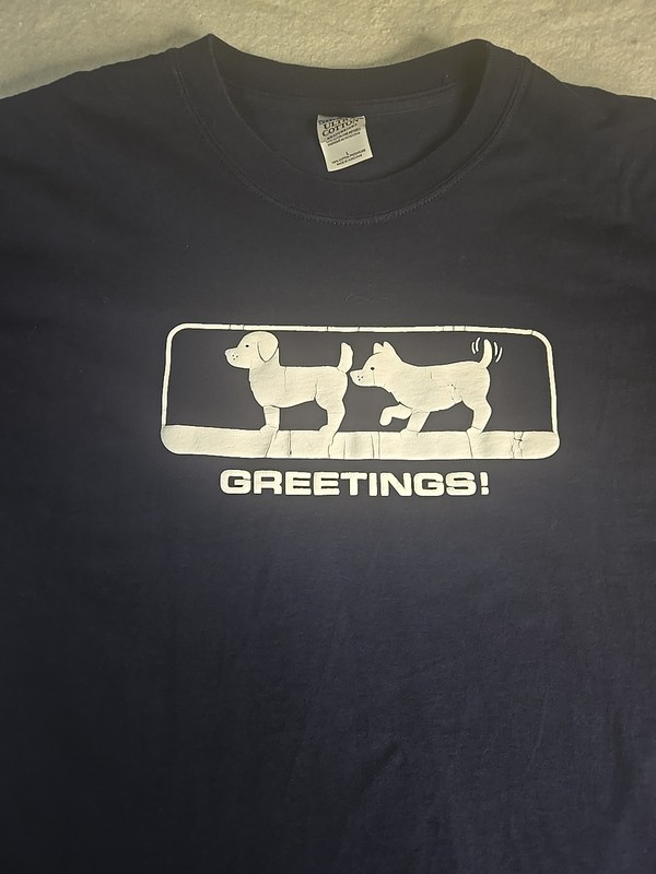 VTG Cartoon Dog Greetings Sniff Humor Graphic Shirt Mens Large Funny Novelty