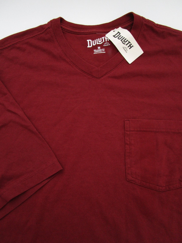 Mens Medium Duluth Trading Co T Shirt Longtail Relaxed V Neck Pocket burgundy