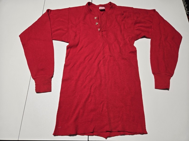 Vintage Thermal Henley Shirt Men XL Waffle Knit Made USA Coleman Red