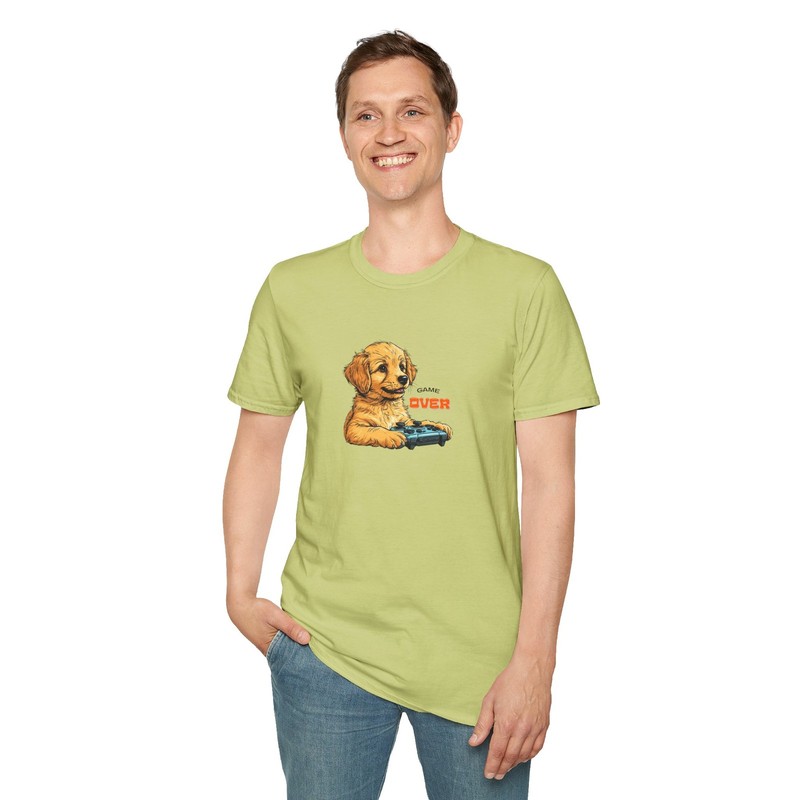 Retro Golden Retriever Puppy Graphic T-Shirt | Video Game Over Pup