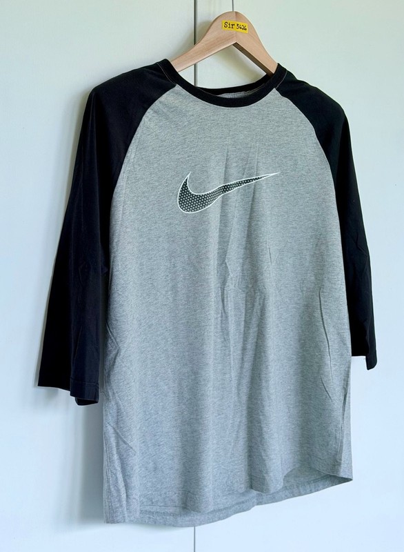 Nike Gray and Black 3/4 Raglan Baseball Sleeve Swoosh T-Shirt XL gallery