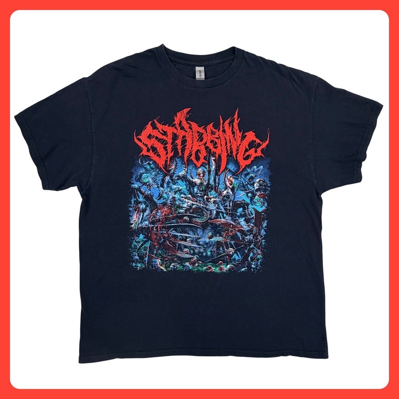 Gildan Stabbing Death Metal Band T-Shirt Men XL Black Cotton Tee Brutal Slam