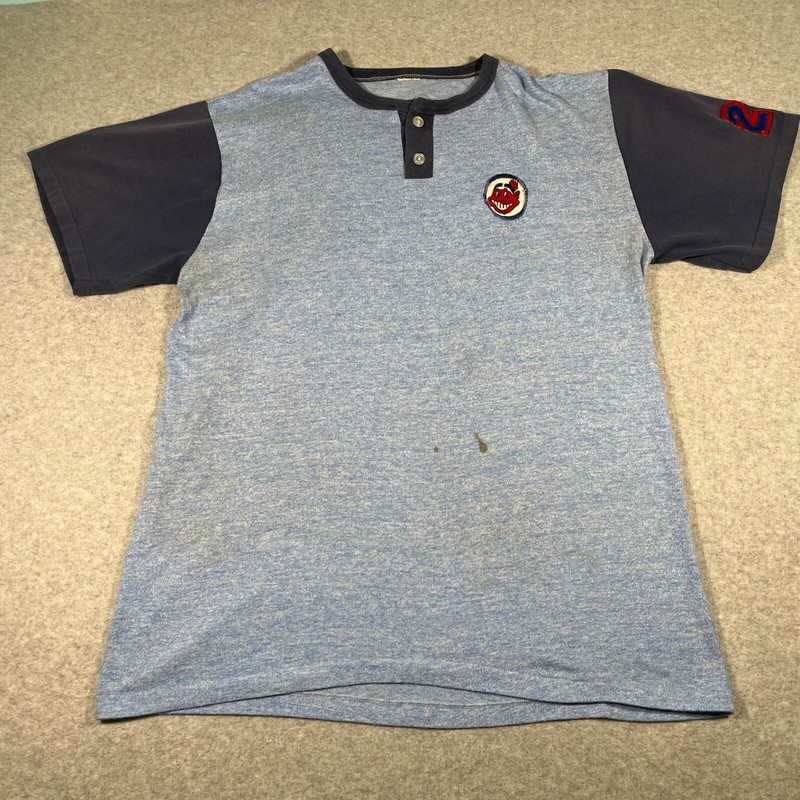 Vintage Atlanta Braves Shirt Adult Large Blue Henley Single Stitch Baseball 90s
