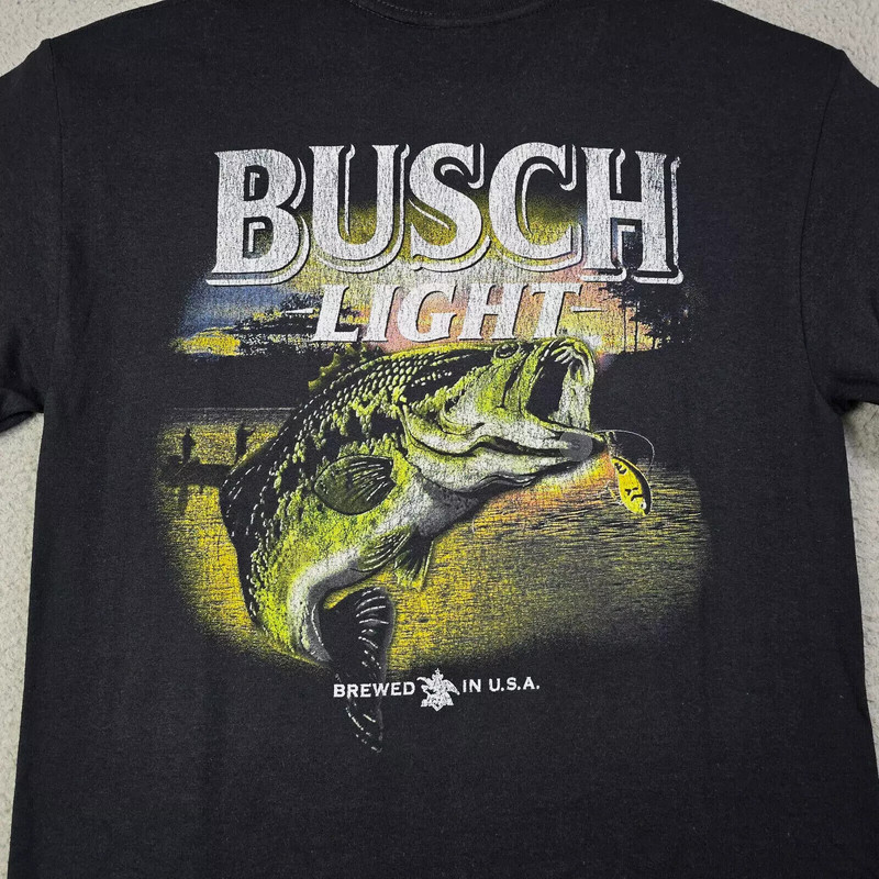 BUSCH LIGHT BEER Shirt Mens Large BLACK BASS FISHING HUNTING CASUAL Adult NWT