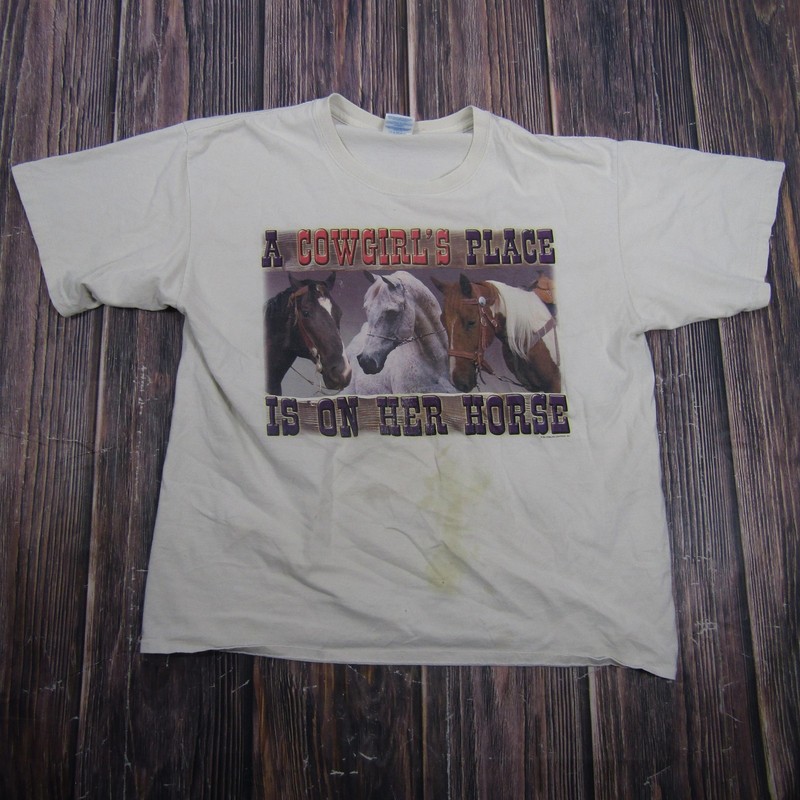 Gildan Cowgirl’s Place Horse Shirt Mens Large White Western Graphic Tee