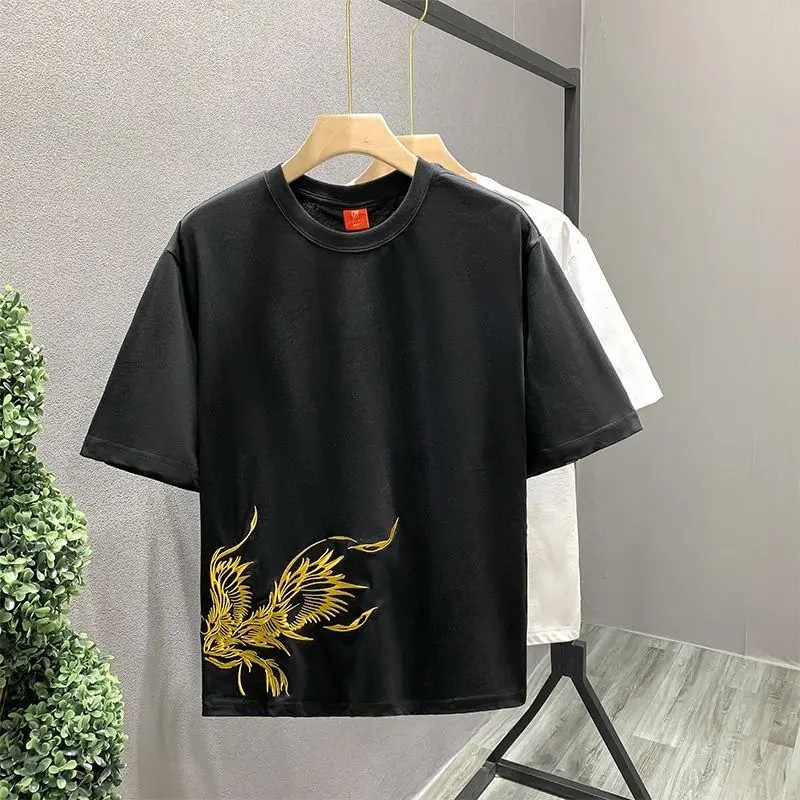 Men's Premium Phoenix Embroidery Cotton T-Shirt Slim Fit Short Sleeve Tee gallery