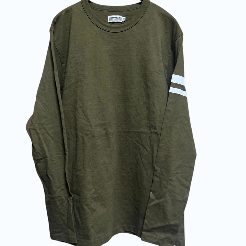 MOMOTARO JEANS Cotton Long Sleeve T-Shirt Khaki Size XL Made In Japan