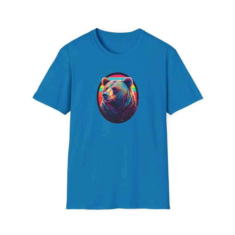 Vibrant Wilderness Art Cotton Tee, Animal Lovers Graphic Bear T-Shirt