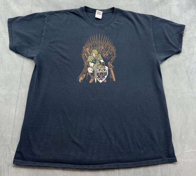 Game of Thrones Link TShirt Mens XL Zelda Video Game GOT Black Tee HOLES