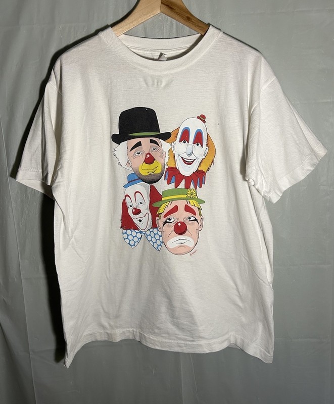 VINTAGE RARE 1980S SINGLE STITCH RARE CLOWN FACES IT BOZO KRUSTY T-SHIRT SZ XL!