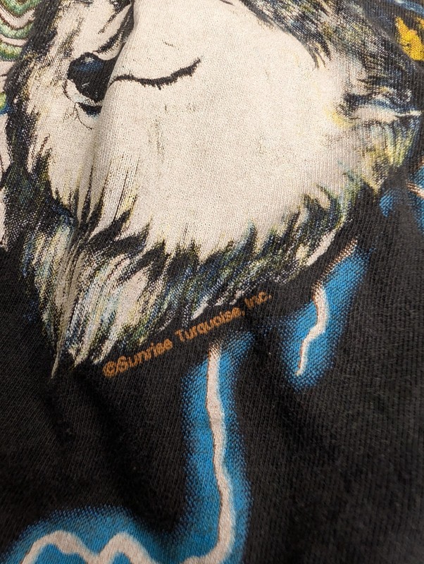 Vtg 90s American Thunder Sunrise Turquoise Wolf Lightning T Shirt XL gallery