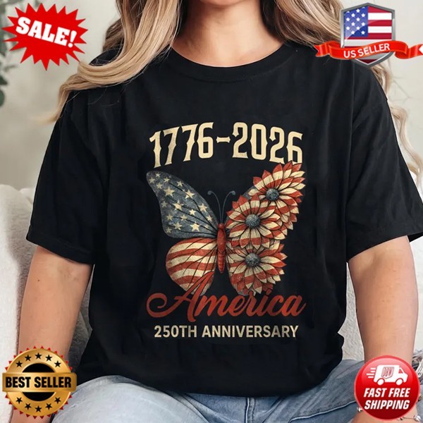 Patriotic Butterfly Sunflower T-Shirt, America 250th Anniversary T-Shirt S-5XL