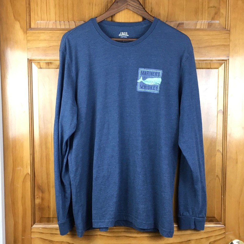 IZOD Saltwater Mens Blue Long Sleeve Mariners Whiskey Whale Graphic Tee Shirt L