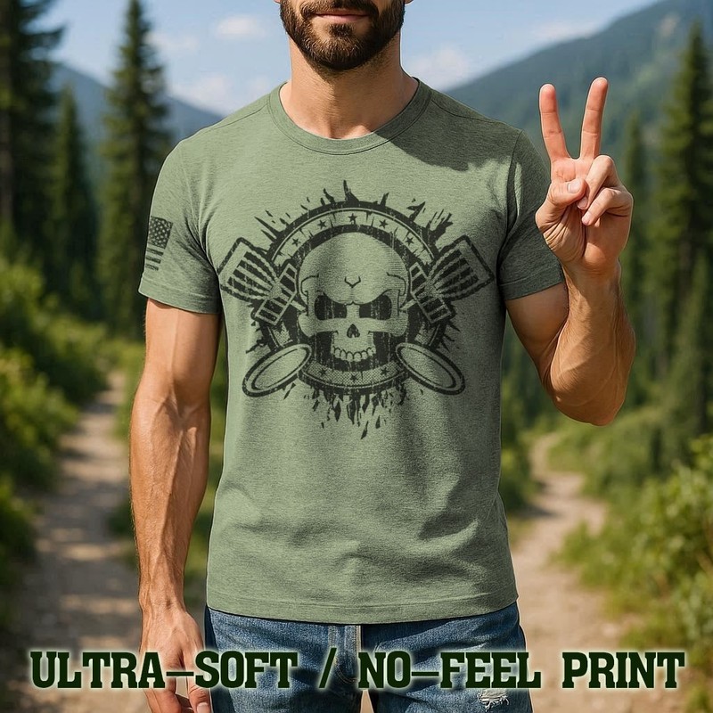 Disc Golf T Shirt - Disc Golfing Golfer Skull USA Flag Athletic T-Shirt - A125 gallery
