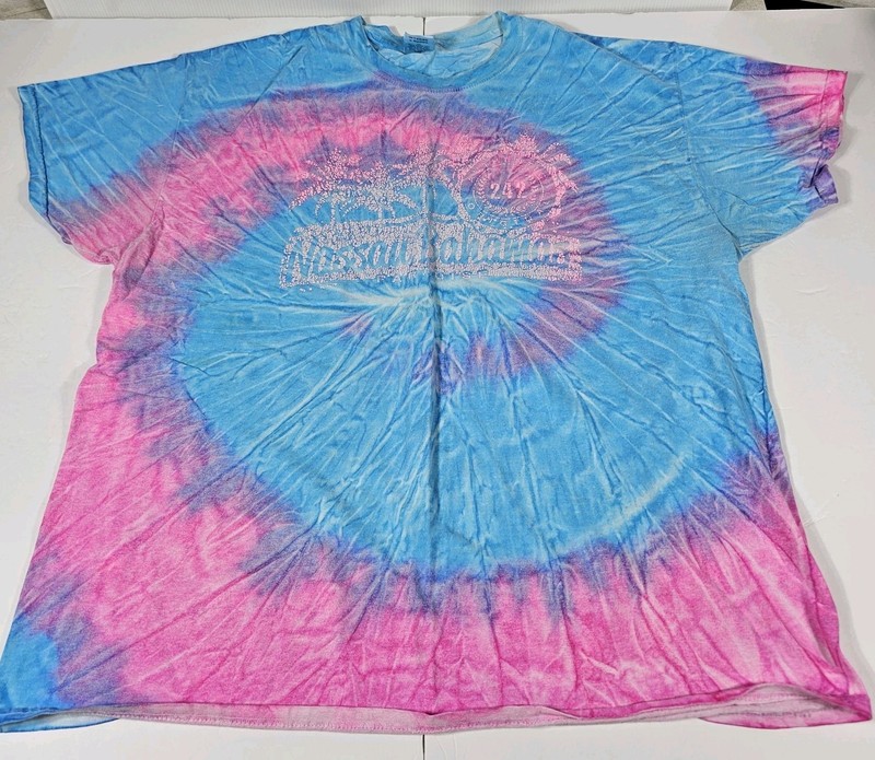Blue Pink Tie Dye Nassau Bahamas Adult XL Colortone 100% Cotton T-shirt