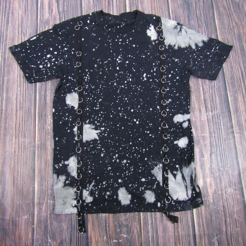 Galaxy Strap Graphic Shirt Mens M Black Bleach Splatter Short Sleeve Tee Punk