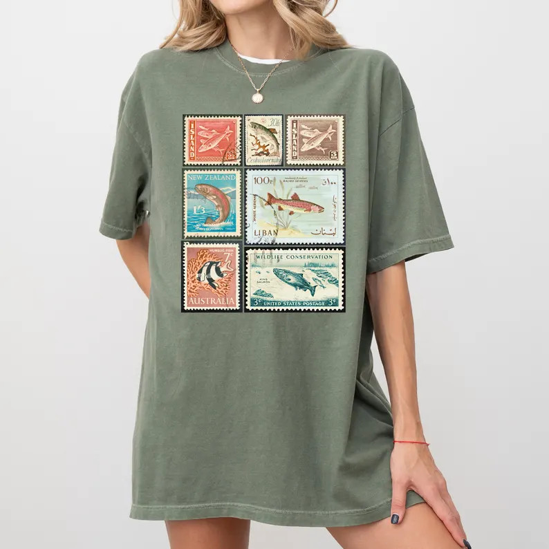 Vintage Stamp Fish Comfort Tee Retro Style Ocean Animal gallery