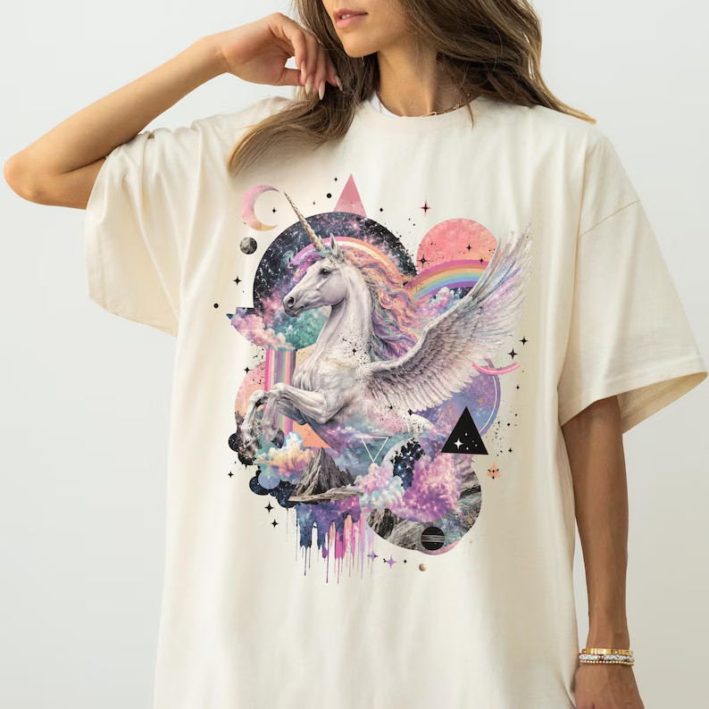 Pegasus Unicorn Shirt, Fantasy Horse T-Shirt, Rainbow Galaxy Graphic Tee
