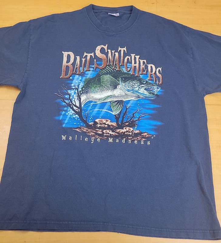 Vintage Bait Snatchers Walleye Madness Graphic T-Shirt Hanes XL Alexandria MN