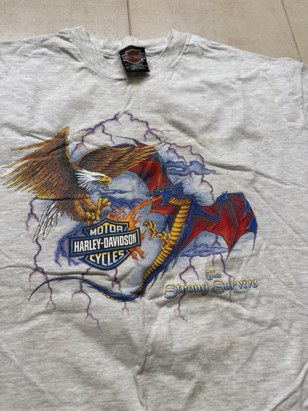 Vintage 90’s Harley Davidson The Strong Survive Eagle Dragon Lightning Shirt 2XL