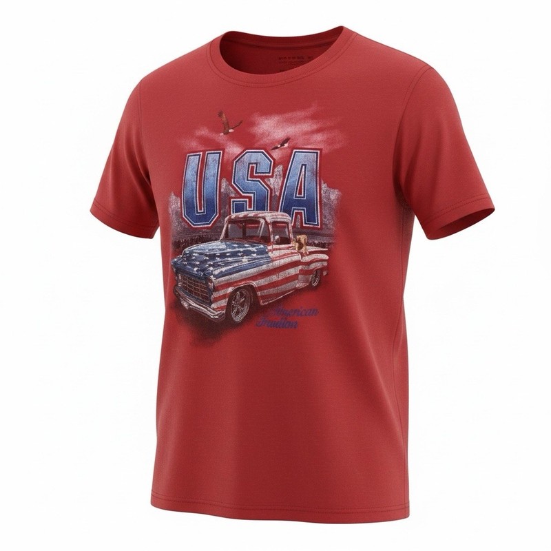 USA Classic Truck American Tradition Red Short Sleeve Cotton T-Shirt Men's L