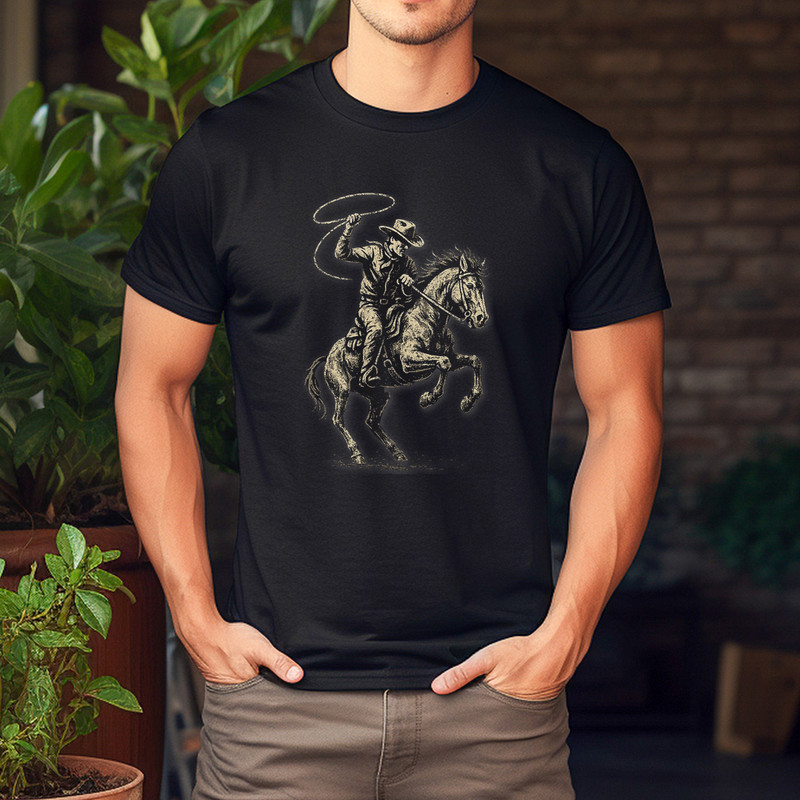 Wild West Rodeo cowboy Dark Western Horse Art T-Shirt