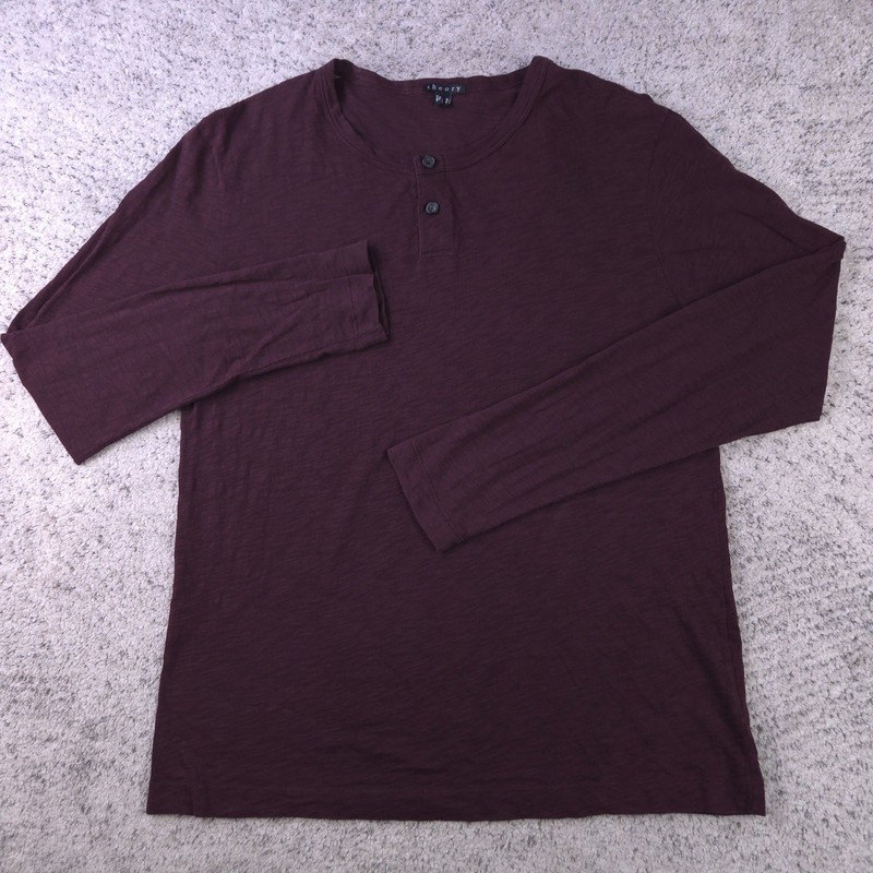 Theory Henley Shirt Mens Medium Long Sleeve Button Tee Purple Slub Knit GUC