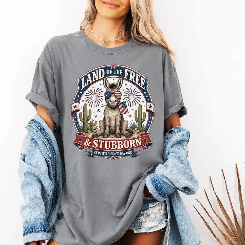 Funny Donkey 4th of July Shirt, Land of the Free & Stubborn Tee
