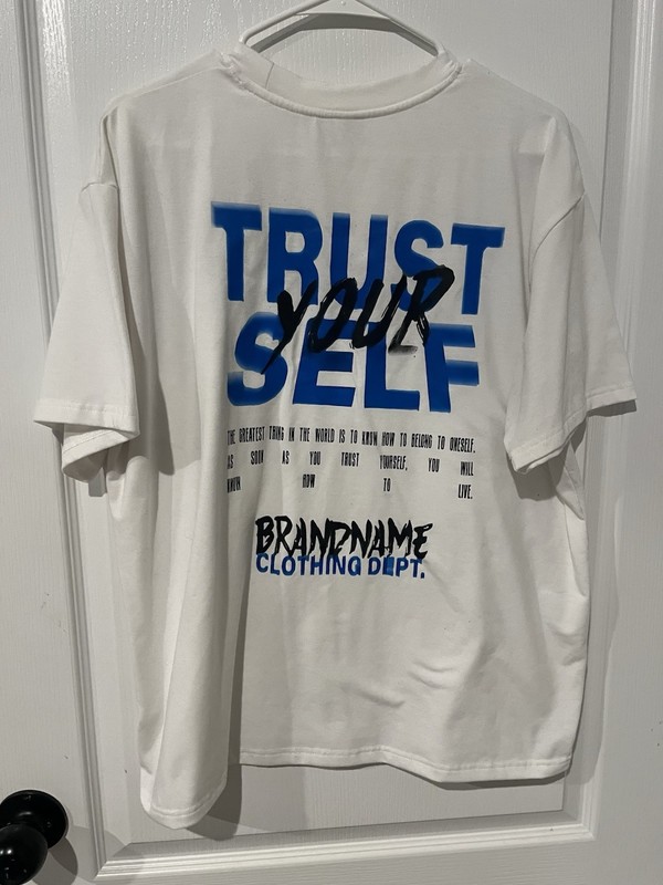 BrandName Clothing Dept Graphic T-Shirt White Trust Yourself Tee Size XL gallery