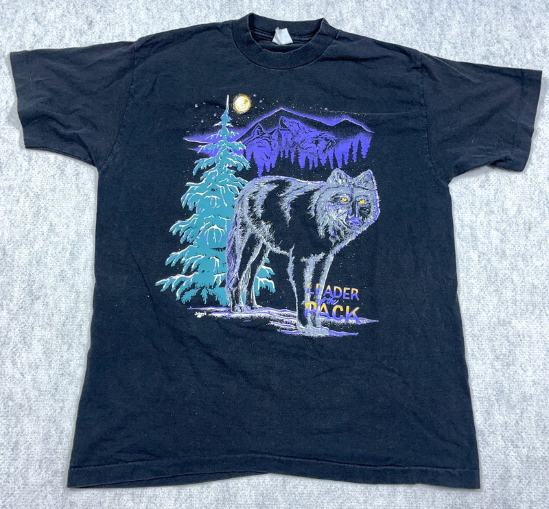 Vintage Nature Shirt Men Large Black Wolf Habitat Single Stitch 80s 90s Tee