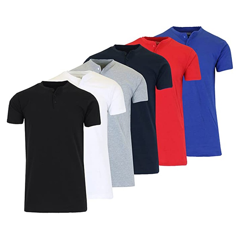 Men’s Slim Fitting Short Sleeve Crew Neck Henley Cotton Slub Tee S-2XL New