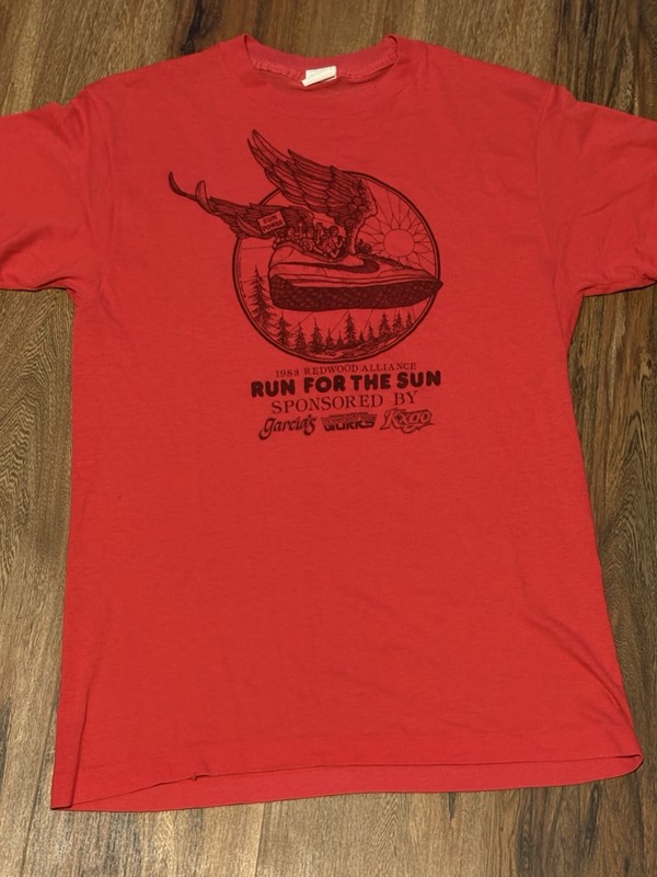 1983 Nike Redwood Run Club Run For The Sun Race T-Shirt, Single Stitch Vintage