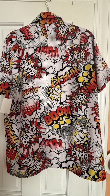 Oh Snap Drill Clothing Comic Pop Art Shirt Mens M Stretch Button Up Bang Pow gallery