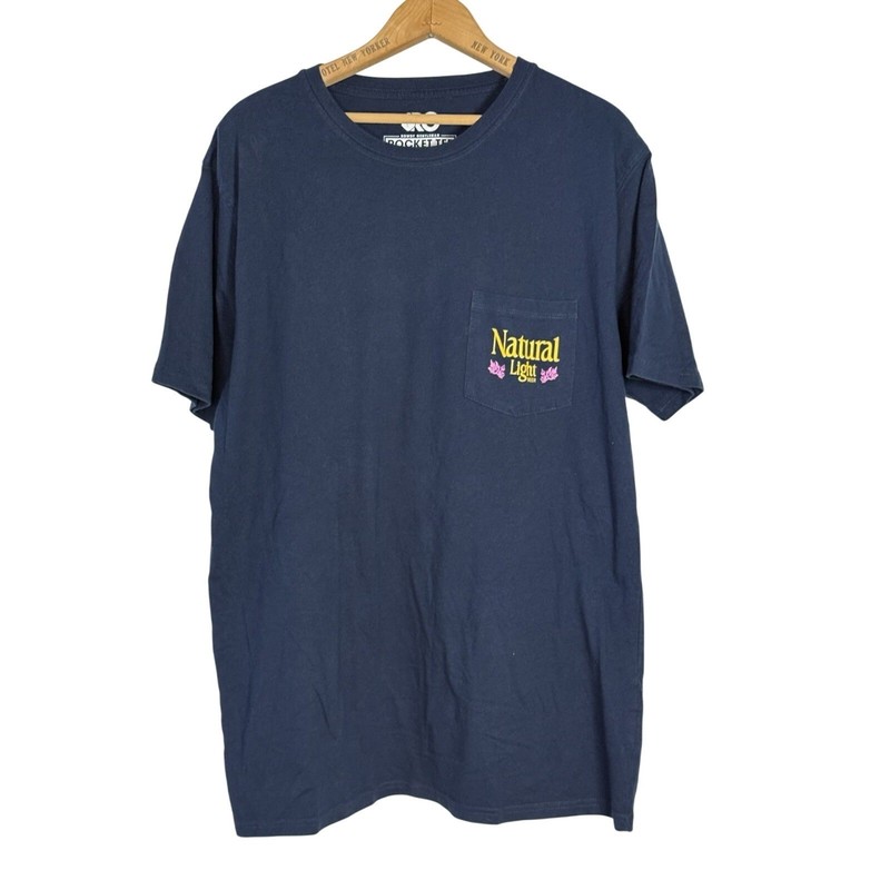 Rowdy Gentleman Natural Light Beer Pop Art Pocket T-Shirt XL Navy Blue gallery
