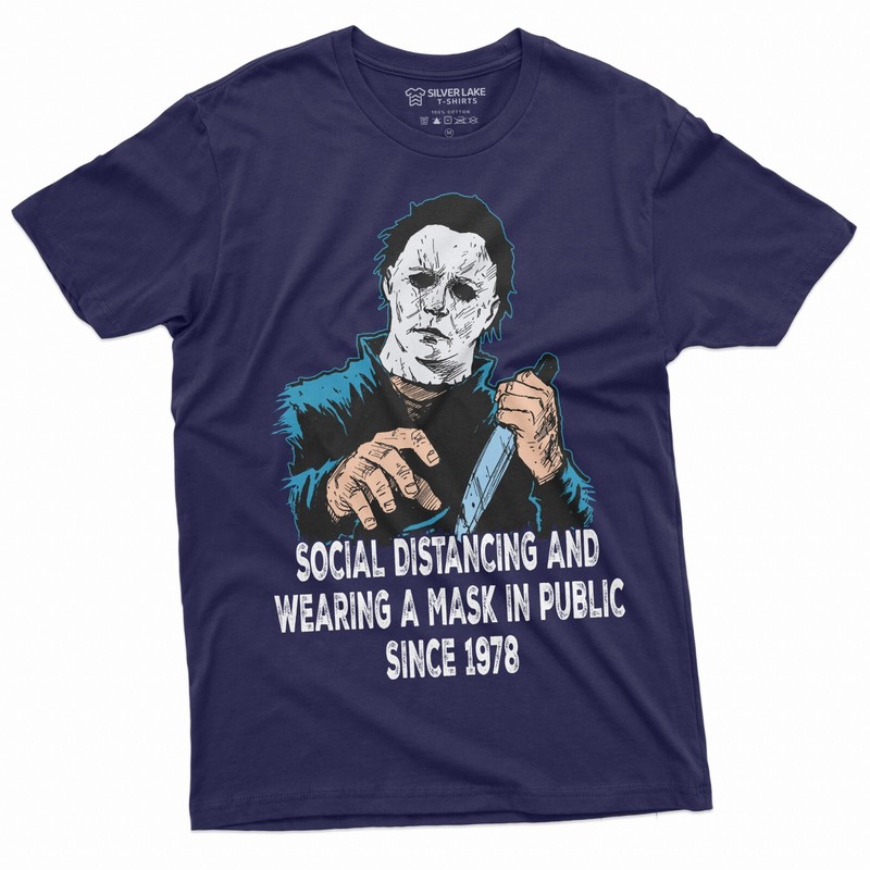 Social Distancing and Wearing Mask Funny Halloween Horror T-shirt Michael Myers gallery