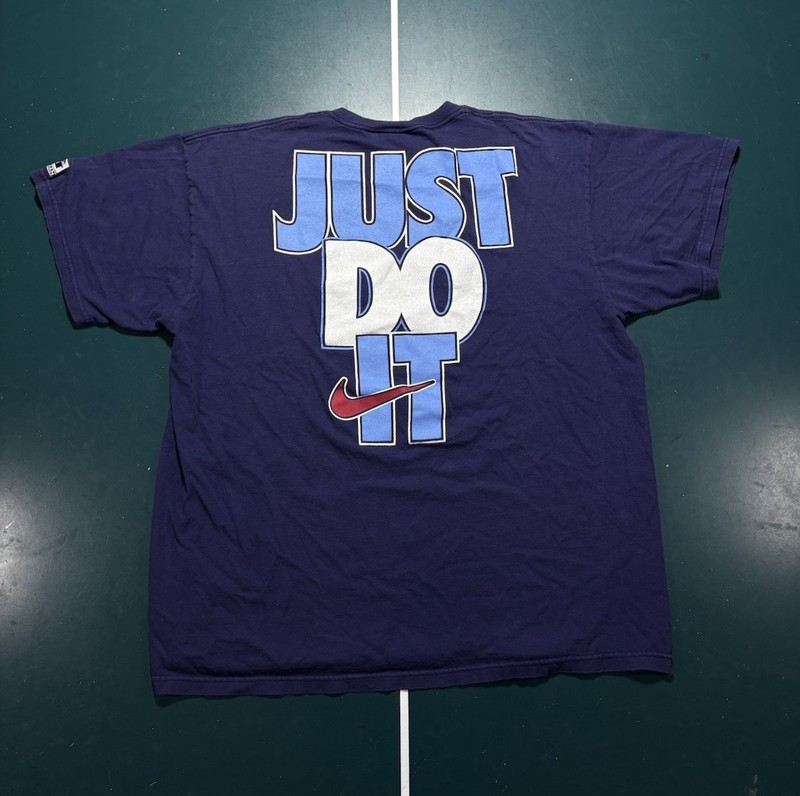 Vintage 90s Nike Double Sided T Shirt Men’s XL Faded Blue White Tag Made In USA