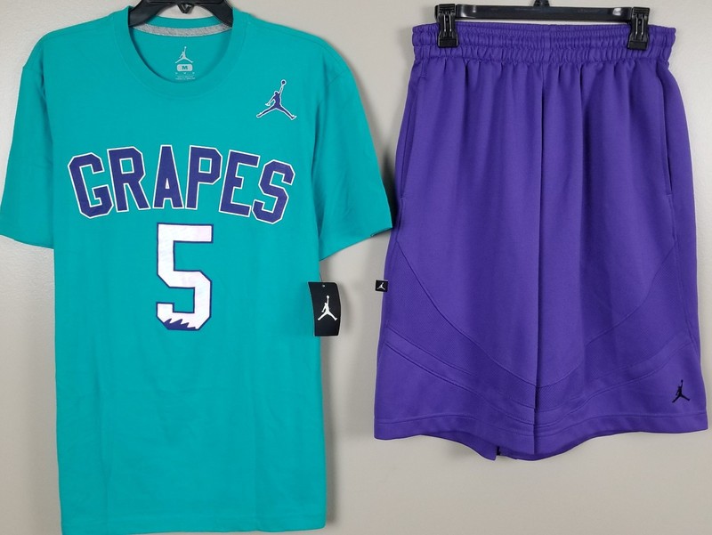 JORDAN V RETRO 5 GRAPES OUTFIT SHIRT + SHORTS SET EMERALD PURPLE RARE (MEDIUM)