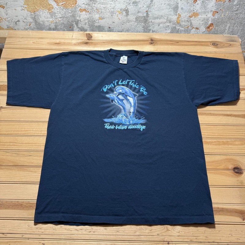 Y2K Dolphins Save The Ocean Environment Single Stith Graphic T-Shirt USA – 2XL