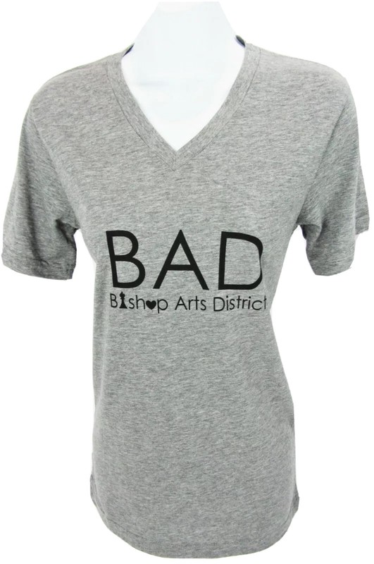 XS BAD Bishop Arts District Canvas ZooMos V Neck Gray T Shirt Dallas Unisex