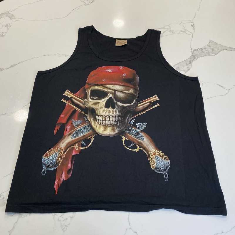 Vintage The Mountain Tank Top Mens 2XL Black Pirate Skull Sleeveless Cotton New