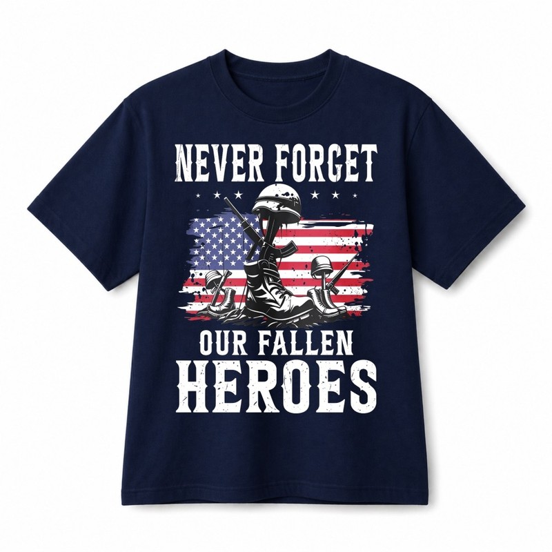 Never Forget Our Fallen Heroes Memorial Patriotic Retro Graphic Cotton T-Shirt gallery