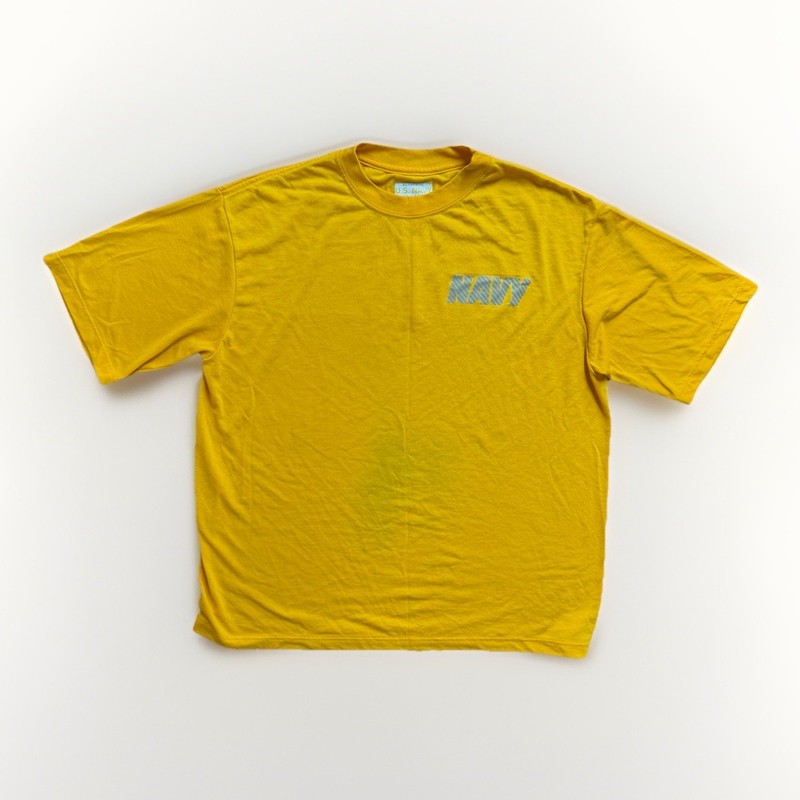 US Navy Soffe Mens Large Yellow Reflective Logo T Shirt Made USA