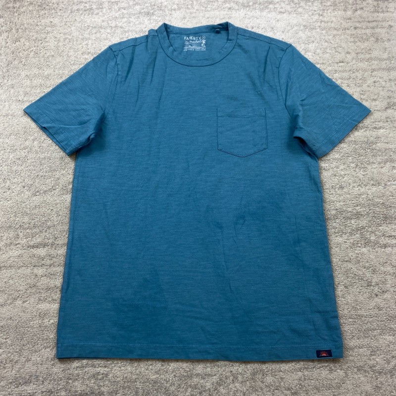 Faherty Shirt Medium Blue Sunwashed Outdoor Prep Organic Casual Heather Hiking