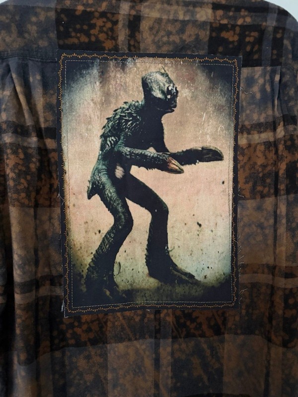 NEW Sleestak Plaid Shirt Land of the Lost Button Up Black & Brown Size Large