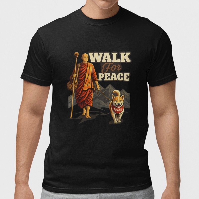 Walk For Peace T Shirt Monk Graphic Tee Spiritual Meditation Yoga Shirt S-5XL