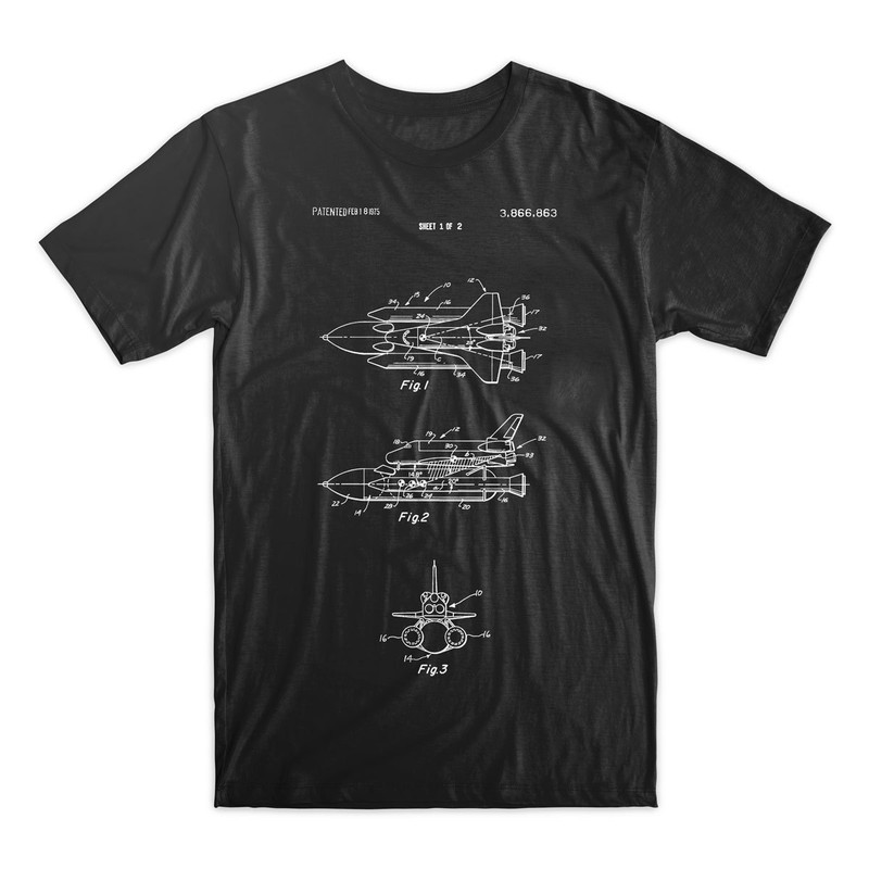Space Shuttle Patent T-Shirt, NASA Shirt Patent Art 100% Soft Cotton Comfy Tee