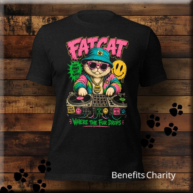 Fat Cat – Where the Fur Drops – Urban Streetwear Funny Animal Satire Tee