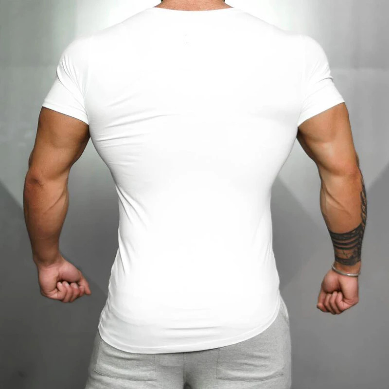 Solid Color Mens Running Sport Tee Tops Cotton Breathable Short Sleeve Slim Fit gallery